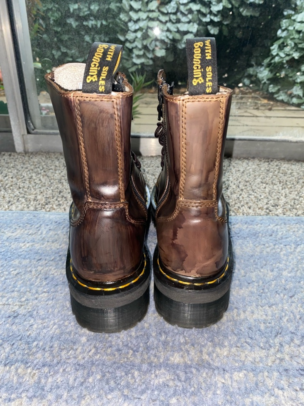Dr. Martens Platform Boots in Dark Brown with Yellow Stitching - Picture 4 of 5